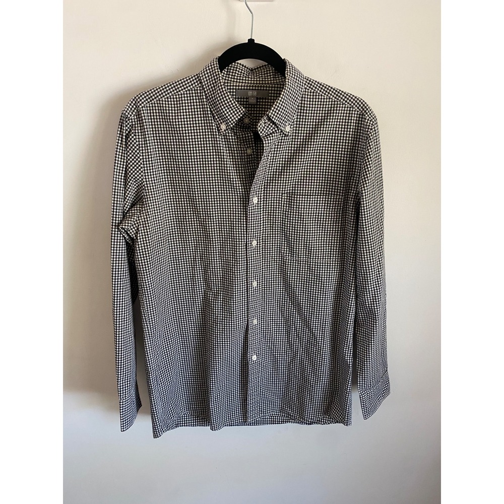 Uniqlo Mens Black White Gingham Check Button Down Long Sleeve Shirt Size M